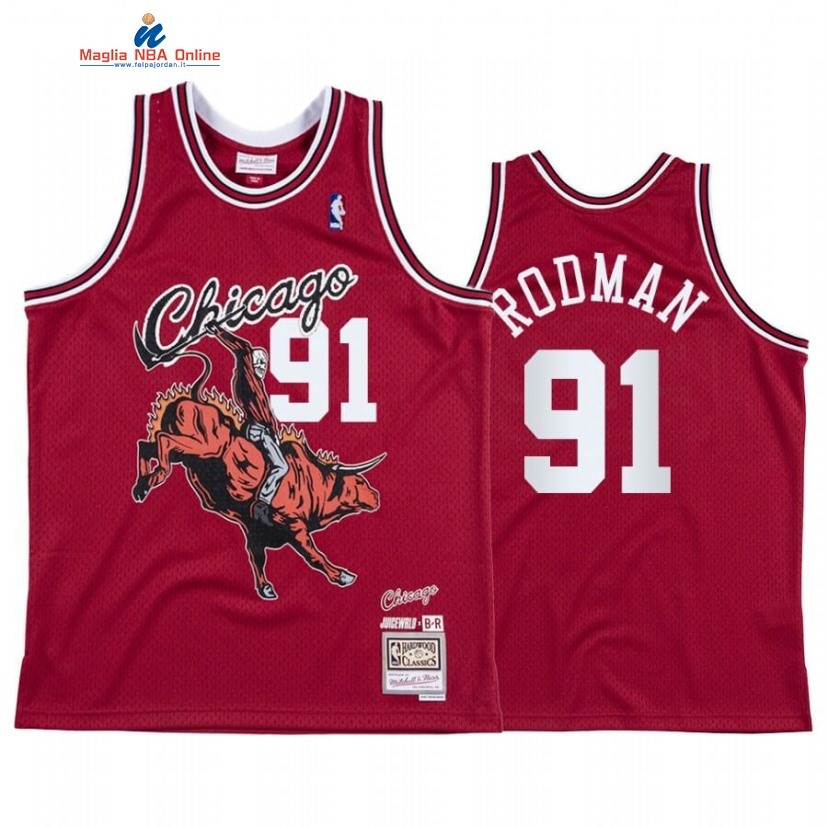 Maglia NBA Chicago Bulls #91 Dennis Rodman X Juice Wrld Rosso Hardwood Classics Acquista