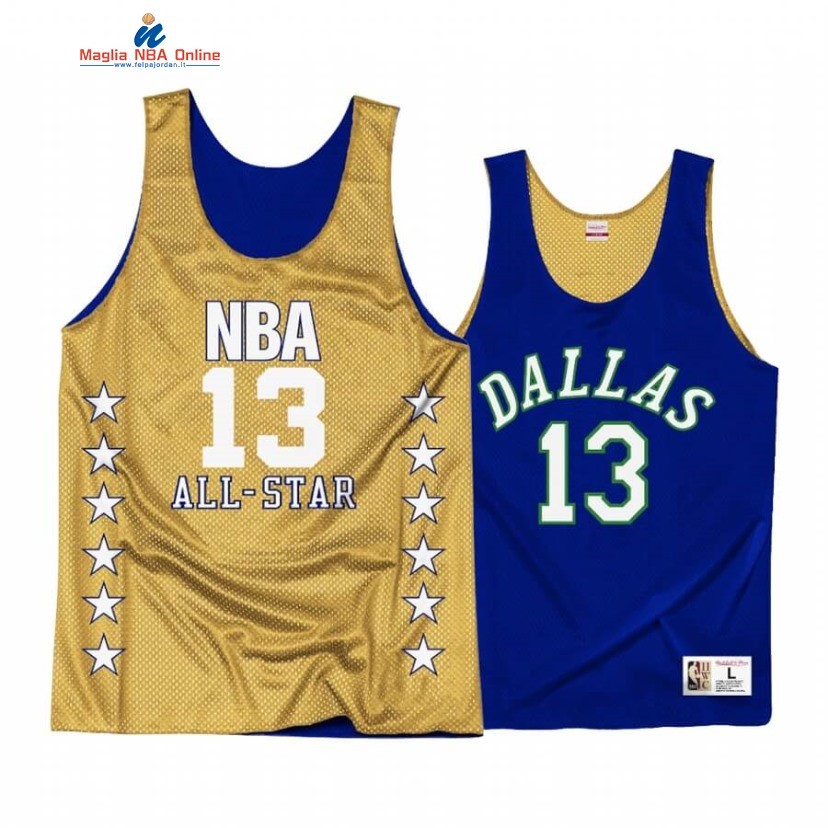 Maglia NBA Dallas Mavericks #13 Steve Nash All Star Blu Oro Throwback 2003-04 Acquista