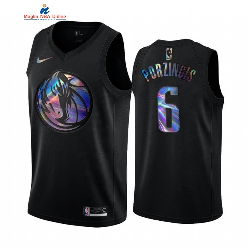 Maglia NBA Dallas Mavericks #6 Kristaps Porzingis Nero Hardwood Classics 2020 Acquista