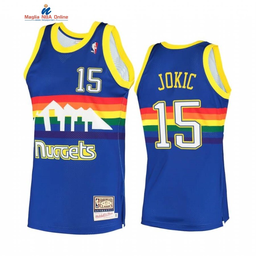 Maglia NBA Denver Nuggets #15 Nikola Jokic Blu Hardwood Classics 2020 Acquista