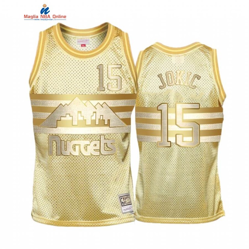 Maglia NBA Denver Nuggets #15 Nikola Jokic Oro Hardwood Classics Acquista
