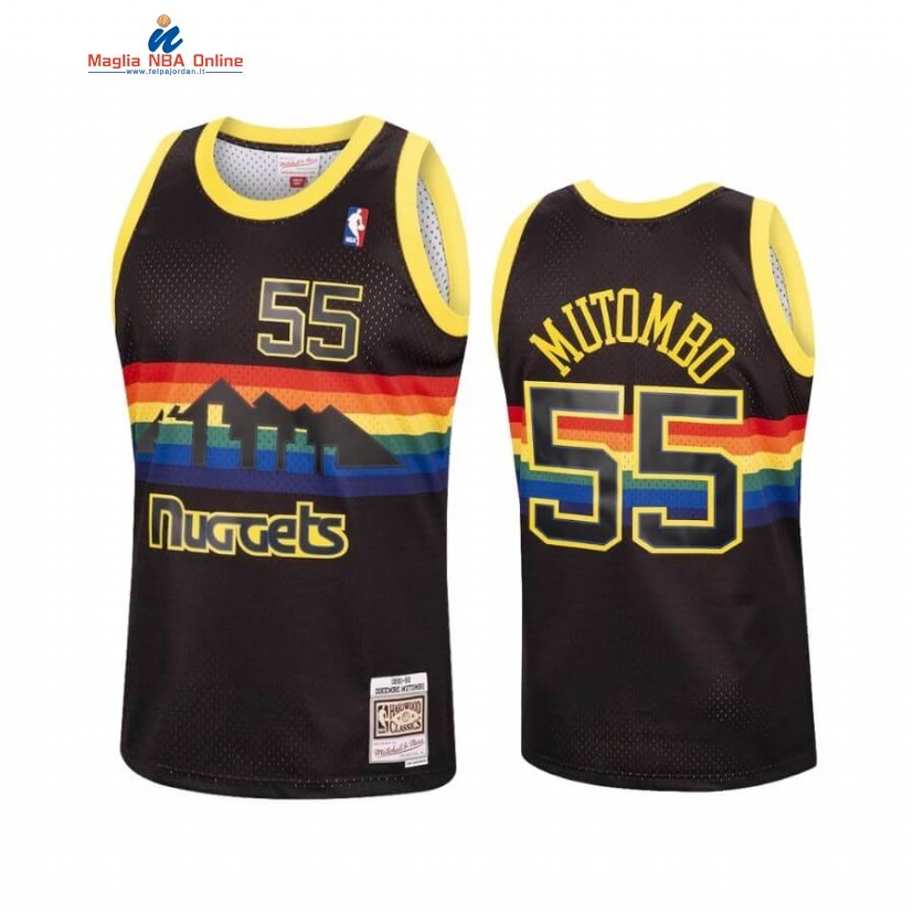 Maglia NBA Denver Nuggets #55 Dikembe Mutombo Nero Hardwood Classics 2020 Acquista
