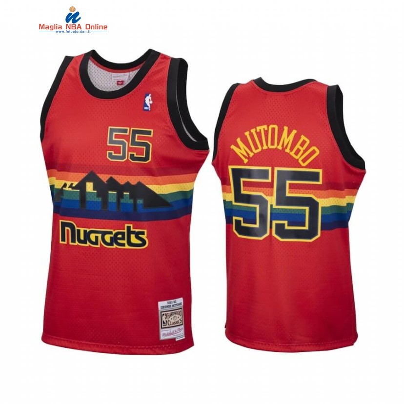 Maglia NBA Denver Nuggets #55 Dikembe Mutombo Rosso Hardwood Classics 2020 Acquista