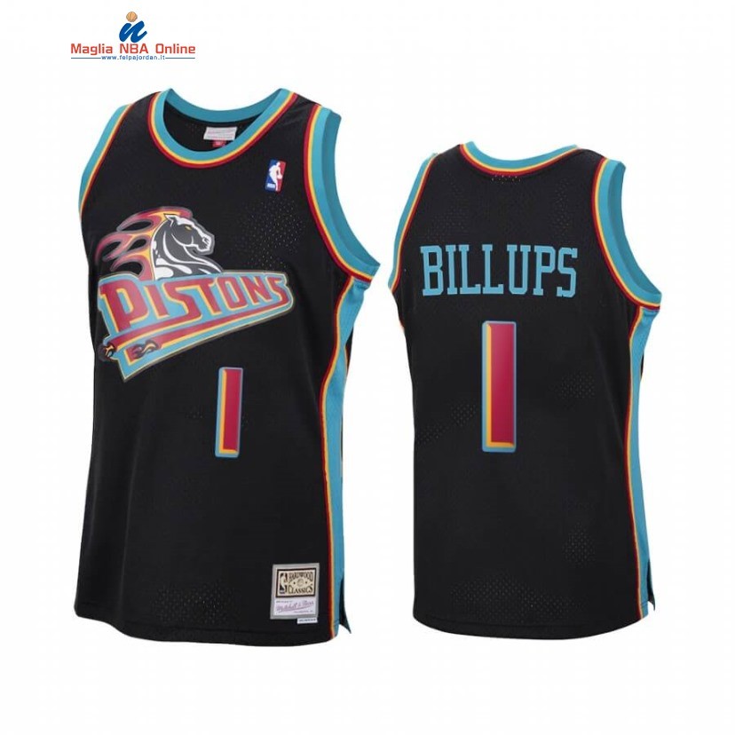 Maglia NBA Detroit Pistons #1 Chauncey Billups Nero Rosso Hardwood Classics 2020 Acquista