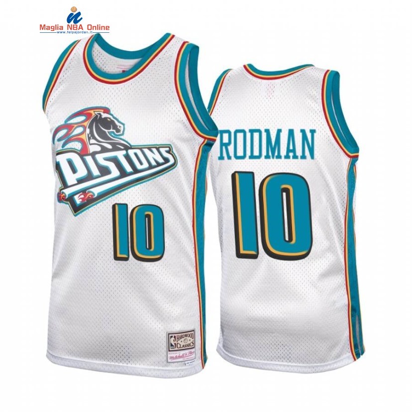 Maglia NBA Detroit Pistons #10 Dennis Rodman Bianco Hardwood Classics Acquista