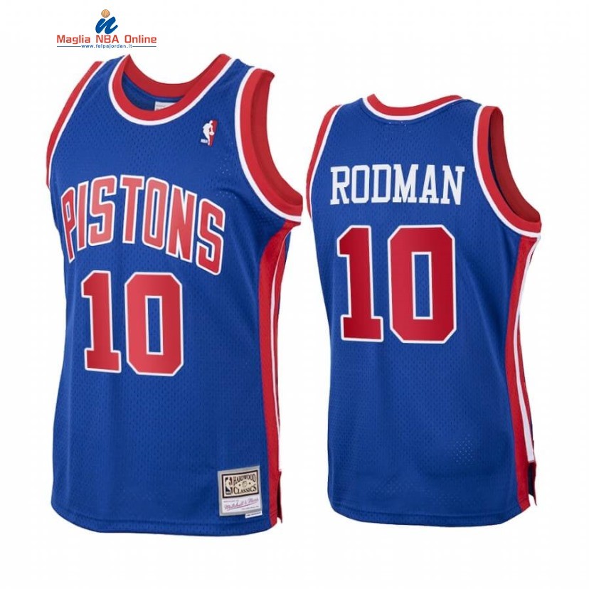 Maglia NBA Detroit Pistons #10 Dennis Rodman Blu Hardwood Classics 1988-89 Acquista