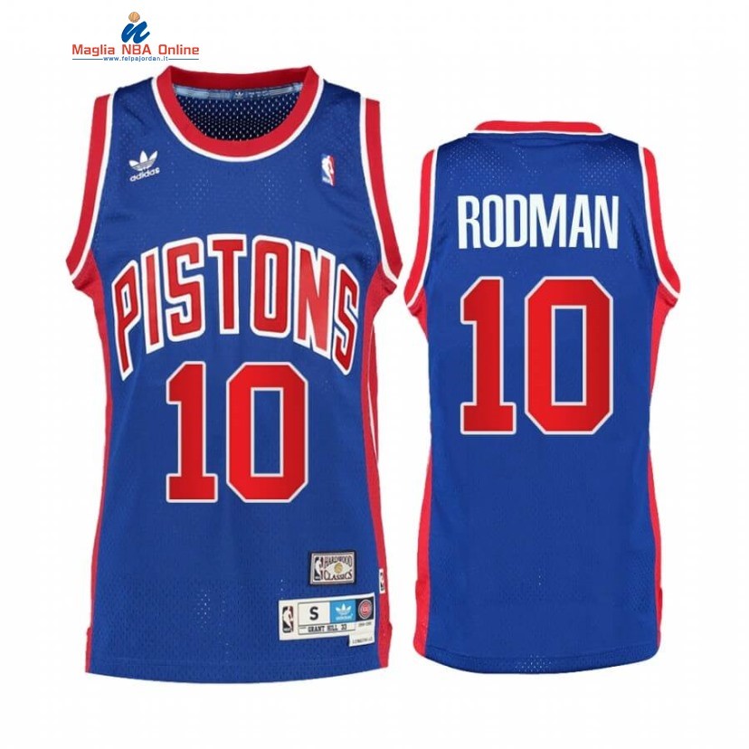 Maglia NBA Detroit Pistons #10 Dennis Rodman Blu Throwback Hardwood Classics Acquista