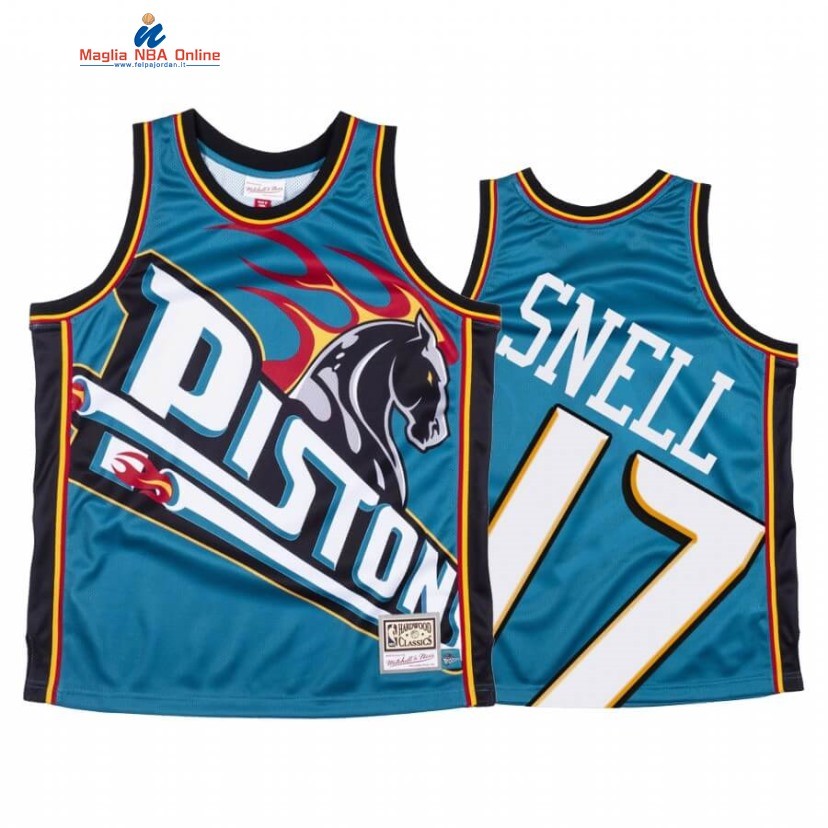 Maglia NBA Detroit Pistons #17 Tony Snell Big Face Blu Hardwood Classics Acquista