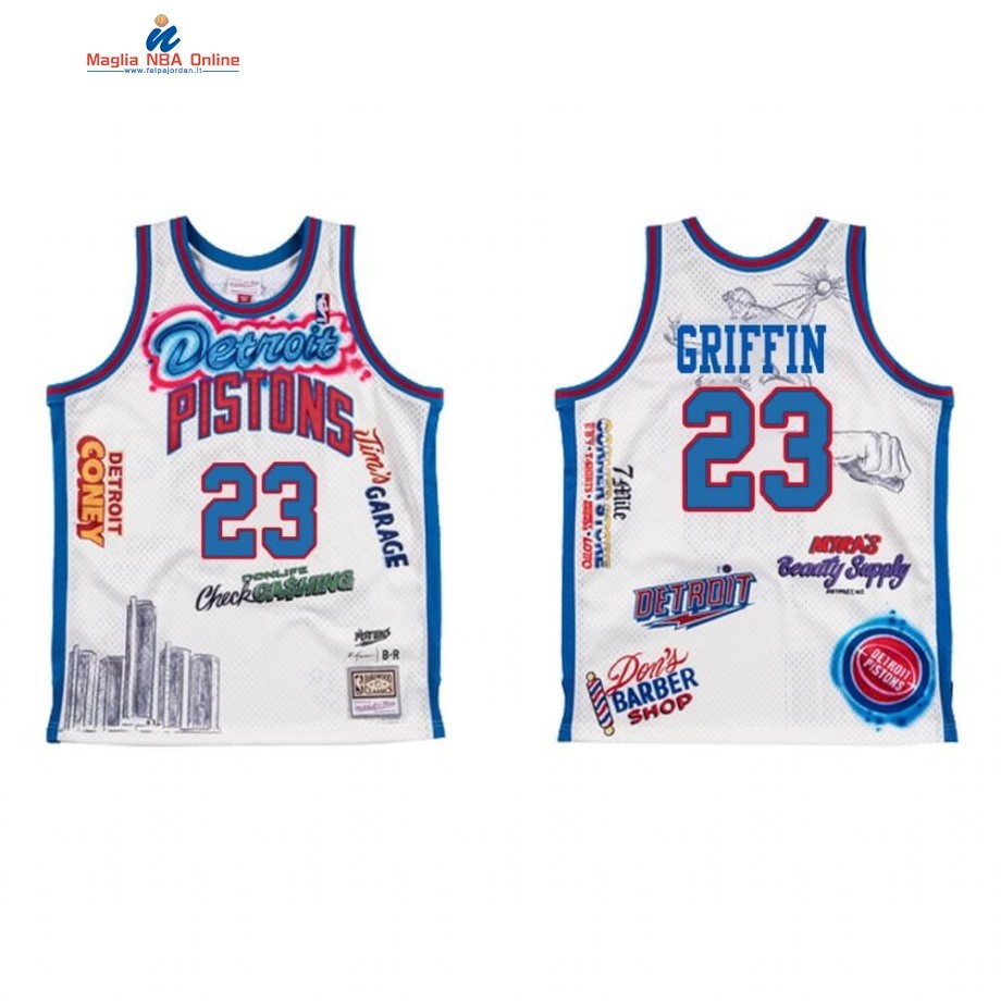 Maglia NBA Detroit Pistons #23 Blake Griffin BR Remix Bianco Hardwood Classics Acquista