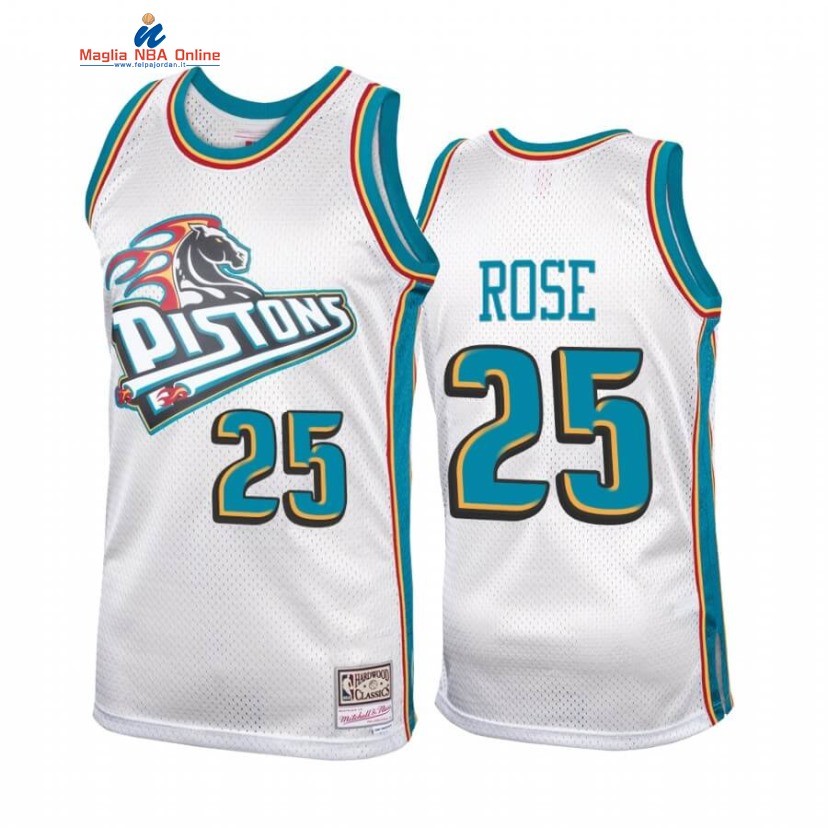 Maglia NBA Detroit Pistons #25 Derrick Rose Bianco Hardwood Classics Acquista