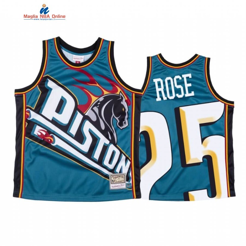 Maglia NBA Detroit Pistons #25 Derrick Rose Big Face Blu Hardwood Classics Acquista
