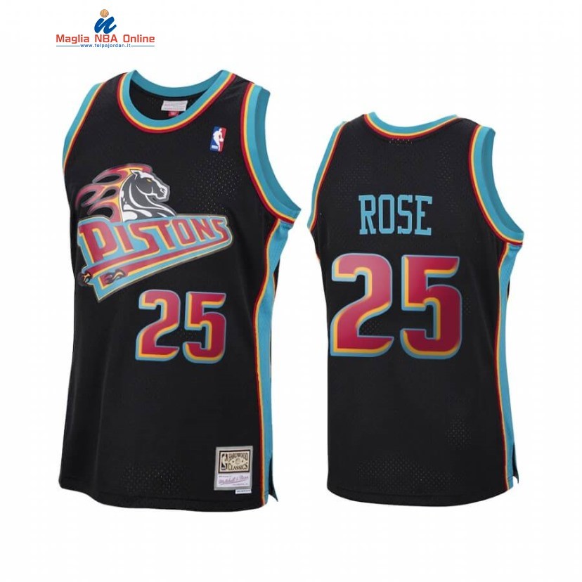 Maglia NBA Detroit Pistons #25 Derrick Rose Nero Rosso Hardwood Classics 2020 Acquista