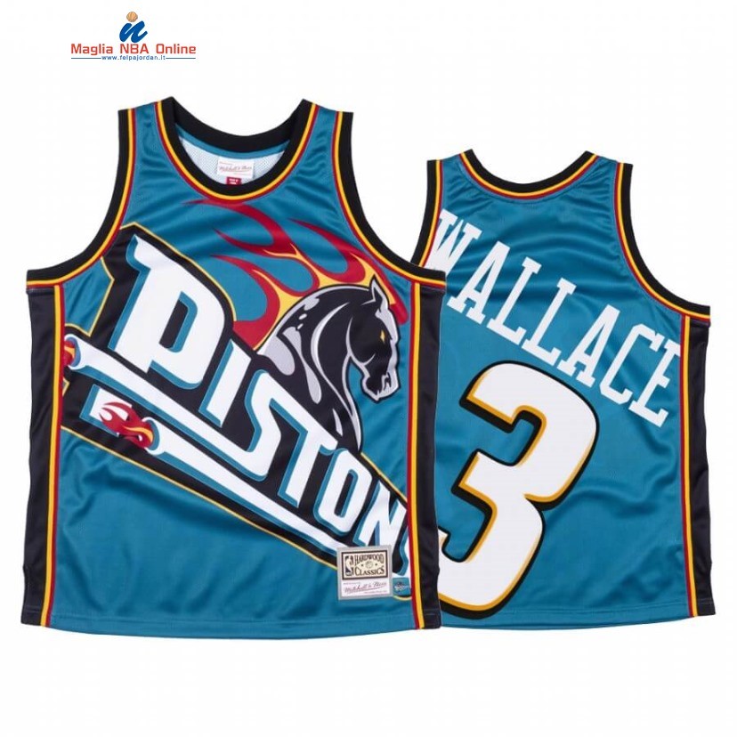 Maglia NBA Detroit Pistons #3 Ben Wallace Big Face Blu Hardwood Classics Acquista