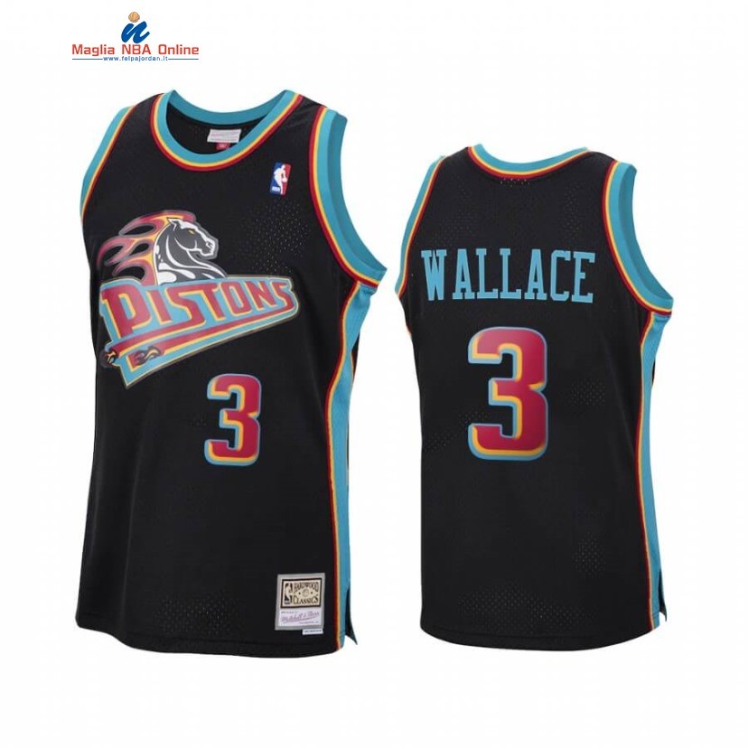 Maglia NBA Detroit Pistons #3 Ben Wallace Nero Rosso Hardwood Classics 2020 Acquista