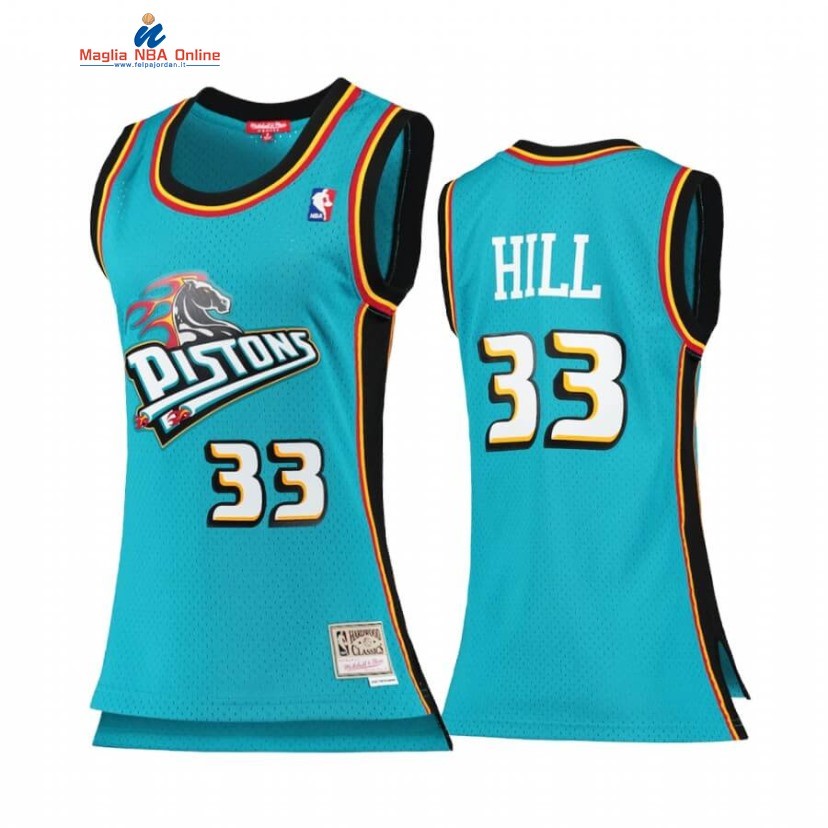 Maglia NBA Detroit Pistons #33 Grant Hill Teal Hardwood Classics 1998-99 Acquista