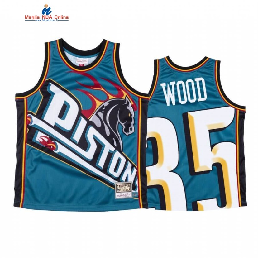 Maglia NBA Detroit Pistons #35 Christian Wood Detroit Big Face Blu Hardwood Classics Acquista