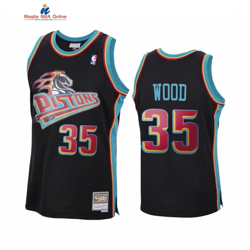 Maglia NBA Detroit Pistons #35 Christian Wood Nero Rosso Hardwood Classics 2020 Acquista