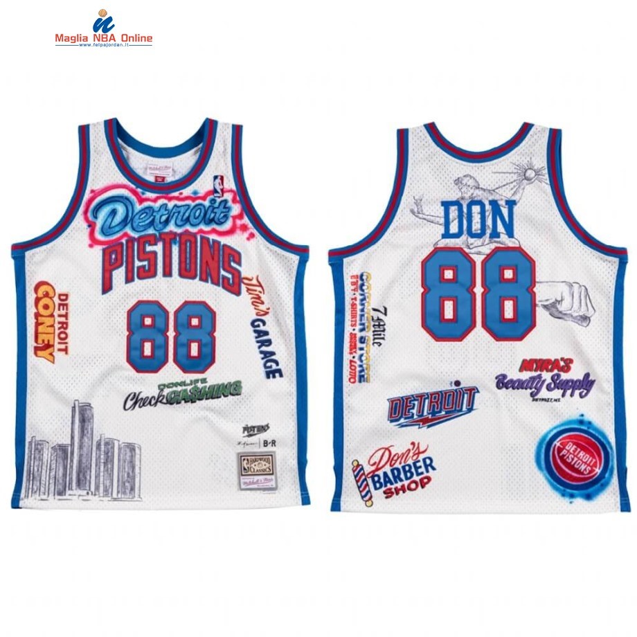 Maglia NBA Detroit Pistons #88 Don X Big Sean Bianco Hardwood Classics Acquista