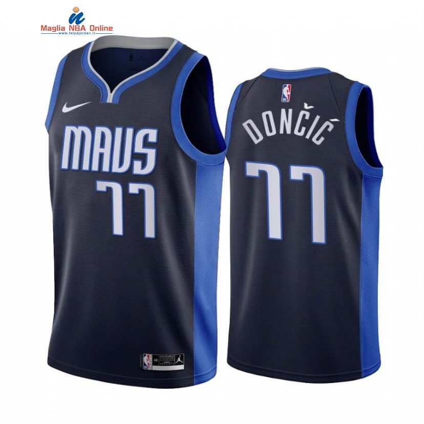 Maglia NBA Earned Edition Dallas Mavericks #77 Luka Doncic Marino 2020-21 Acquista