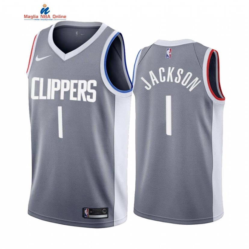 Maglia NBA Earned Edition Los Angeles Clippers #1 Reggie Jackson Grigio 2020-21 Acquista