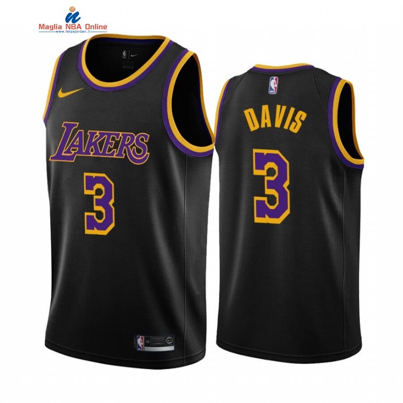 Maglia NBA Earned Edition Los Angeles Lakers #3 Anthony Davis Nero 2020-21 Acquista