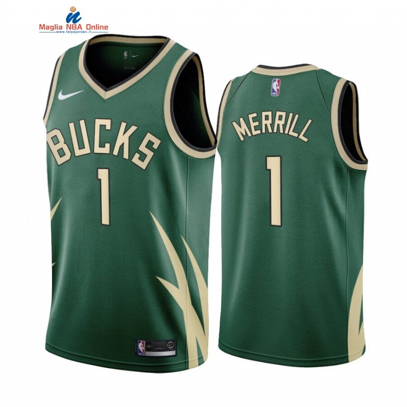 Maglia NBA Earned Edition Milwaukee Bucks #1 Sam Merrill Verde 2020-21 Acquista