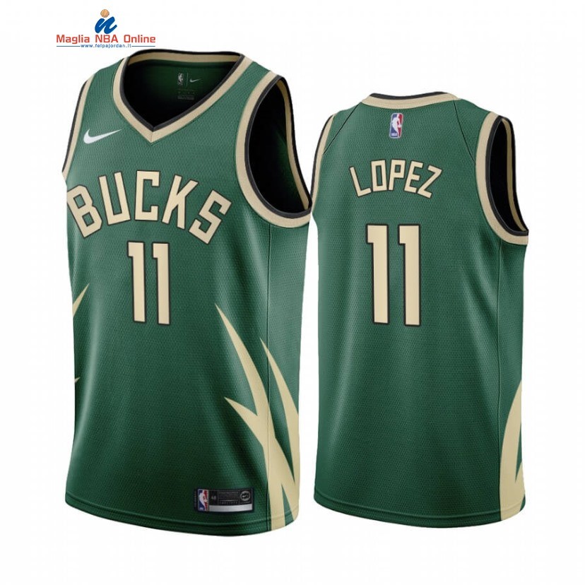 Maglia NBA Earned Edition Milwaukee Bucks #11 Brook Lopez Verde 2020-21 Acquista