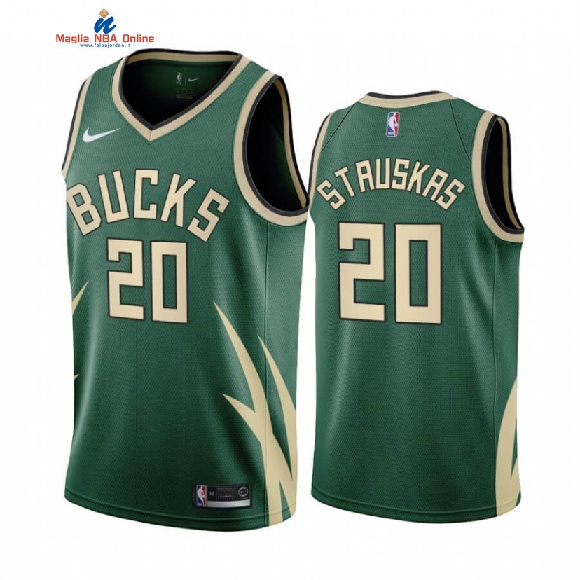 Maglia NBA Earned Edition Milwaukee Bucks #20 Nik Stauskas Verde 2020-21 Acquista