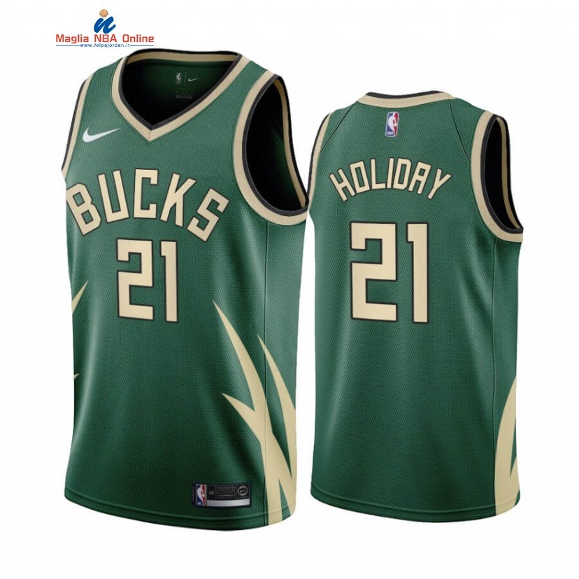 Maglia NBA Earned Edition Milwaukee Bucks #21 Jrue Holiday Verde 2020-21 Acquista