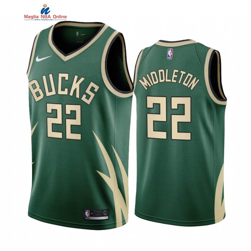 Maglia NBA Earned Edition Milwaukee Bucks #22 Khris Middleton Verde 2020-21 Acquista