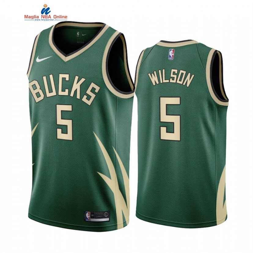 Maglia NBA Earned Edition Milwaukee Bucks #5 D.J. Wilson Verde 2020-21 Acquista