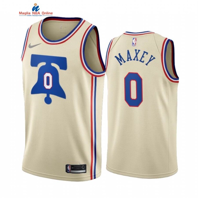 Maglia NBA Earned Edition Philadelphia Sixers #0 Tyrese Maxey Crema 2020-21 Acquista