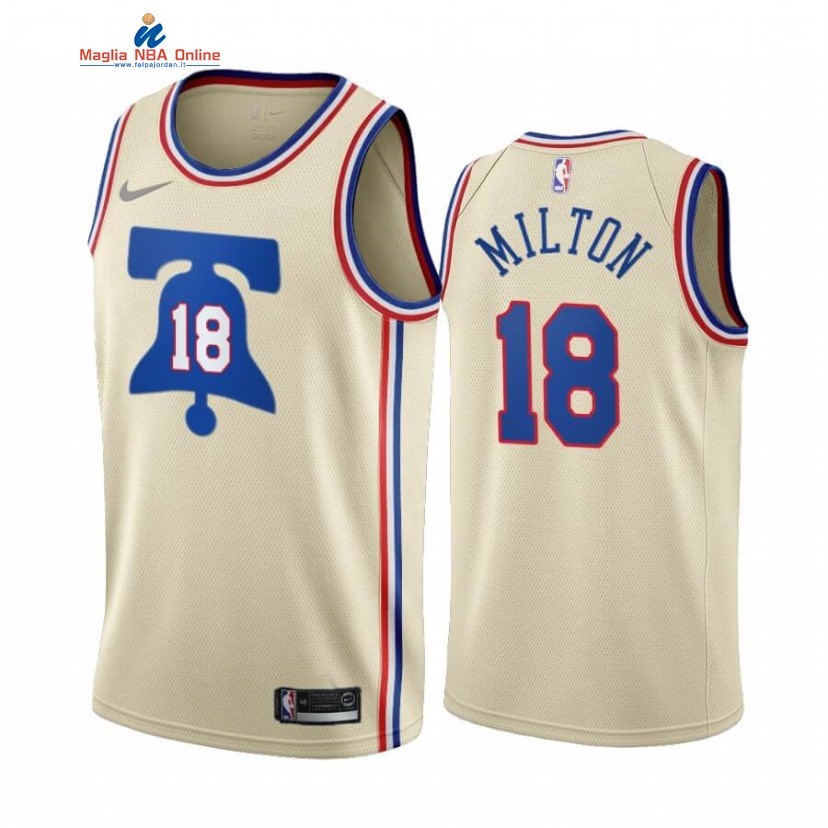 Maglia NBA Earned Edition Philadelphia Sixers #18 Shake Milton Crema 2020-21 Acquista