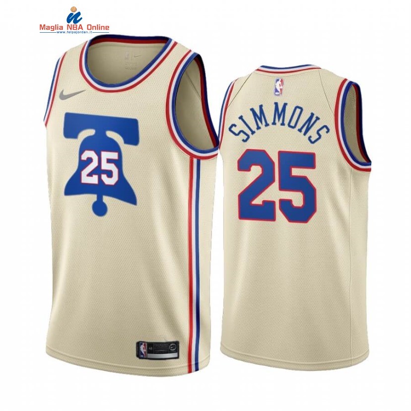 Maglia NBA Earned Edition Philadelphia Sixers #25 Ben Simmons Crema 2020-21 Acquista