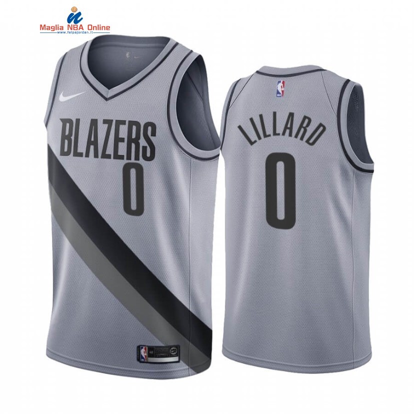 Maglia NBA Earned Edition Portland Trail Blazers #0 Damian Lillard Grigio 2020-21 Acquista