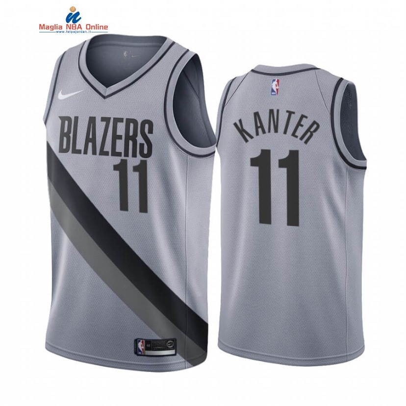 Maglia NBA Earned Edition Portland Trail Blazers #11 Enes Kanter Grigio 2020-21 Acquista