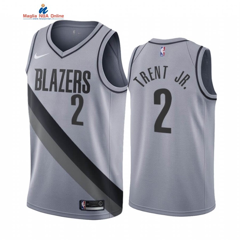 Maglia NBA Earned Edition Portland Trail Blazers #2 Gary Trent Jr. Grigio 2020-21 Acquista