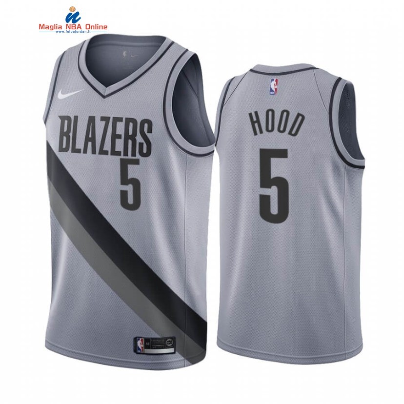 Maglia NBA Earned Edition Portland Trail Blazers #5 Rodney Hood Grigio 2020-21 Acquista
