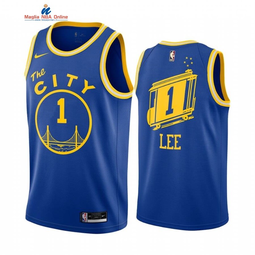 Maglia NBA Golden State Warriors #1 Damion Lee Blu Throwback 2020-21 Acquista