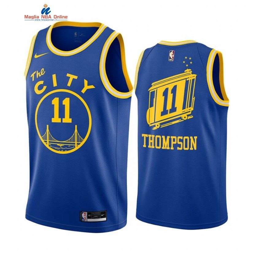 Maglia NBA Golden State Warriors #11 Klay Thompson Blu Throwback 2020-21 Acquista