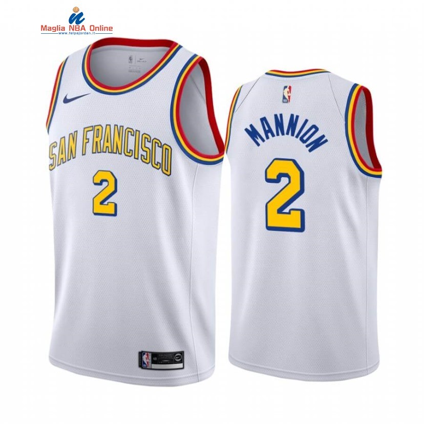 Maglia NBA Golden State Warriors #2 Nico Mannion Bianco Hardwood Classics 2020-21 Acquista