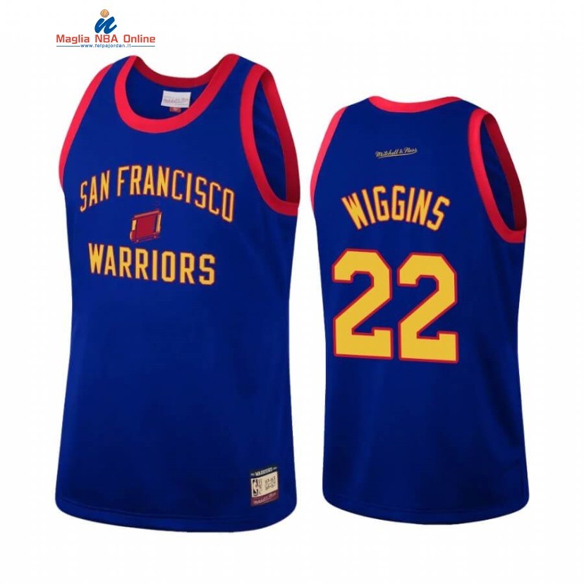 Maglia NBA Golden State Warriors #22 Andrew Wiggins Blu Hardwood Classics Throwback Acquista
