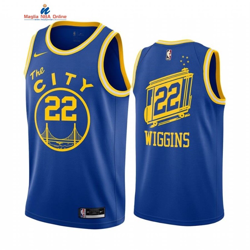 Maglia NBA Golden State Warriors #22 Andrew Wiggins Blu Throwback 2020-21 Acquista