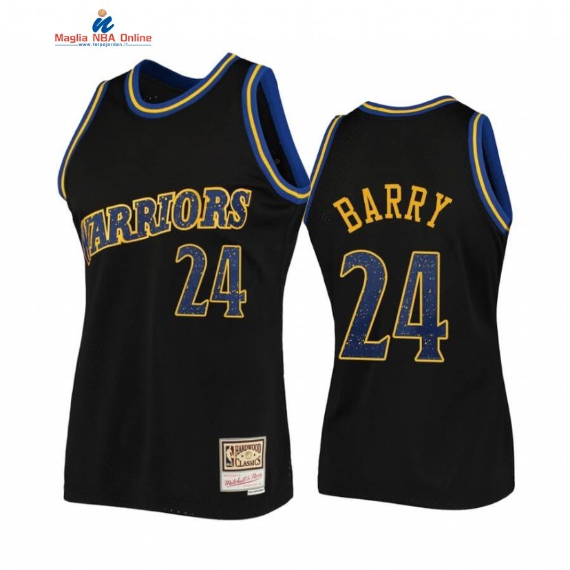 Maglia NBA Golden State Warriors #24 Rick Barry Rings Collection Nero Hardwood Classics Acquista