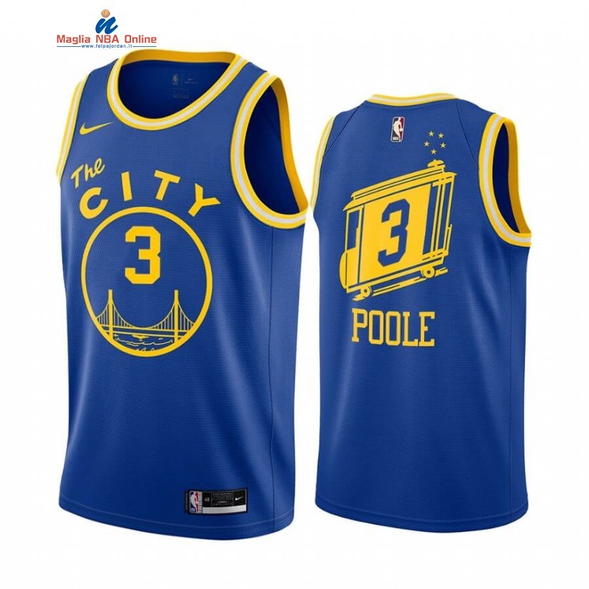 Maglia NBA Golden State Warriors #3 Jordan Poole Blu Throwback 2020-21 Acquista