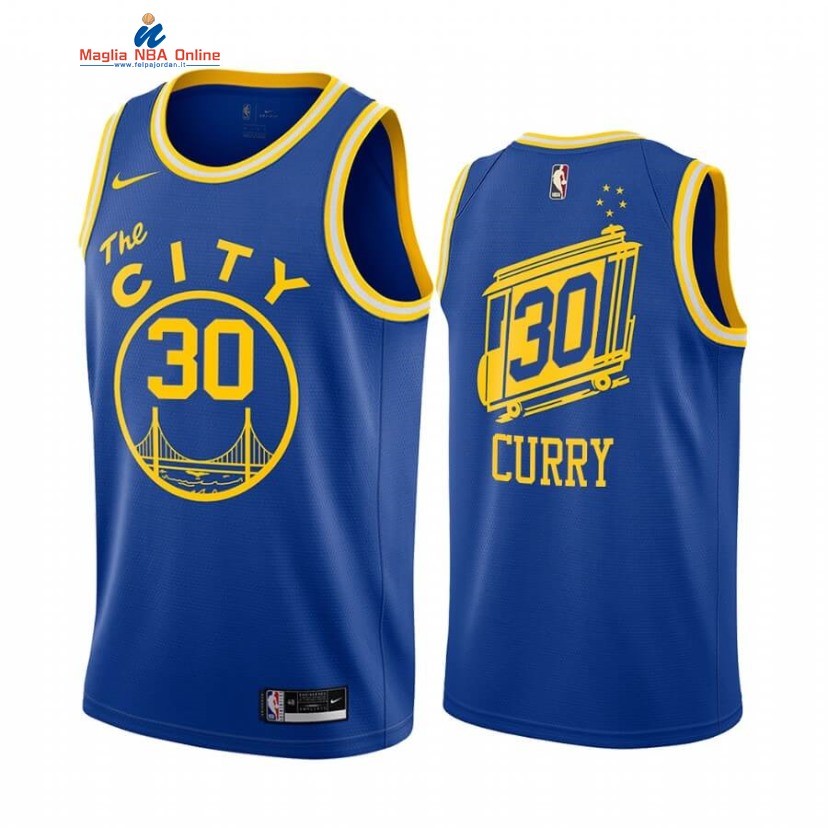 Maglia NBA Golden State Warriors #30 Stephen Curry Blu Throwback 2020-21 Acquista