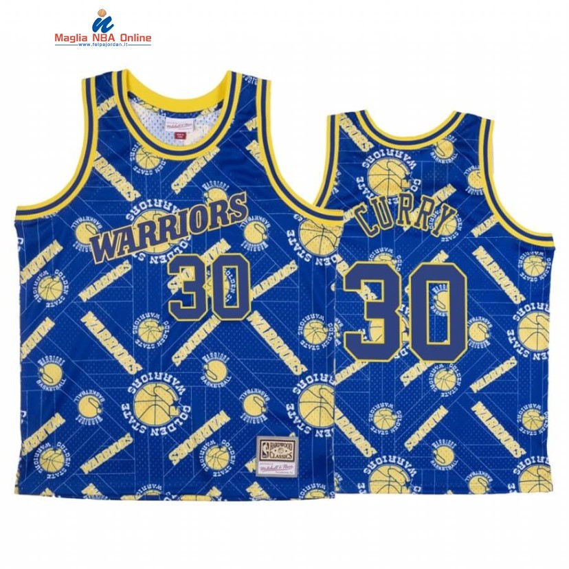 Maglia NBA Golden State Warriors #30 Stephen Curry Tear Up Pack Blu Hardwood Classics Acquista