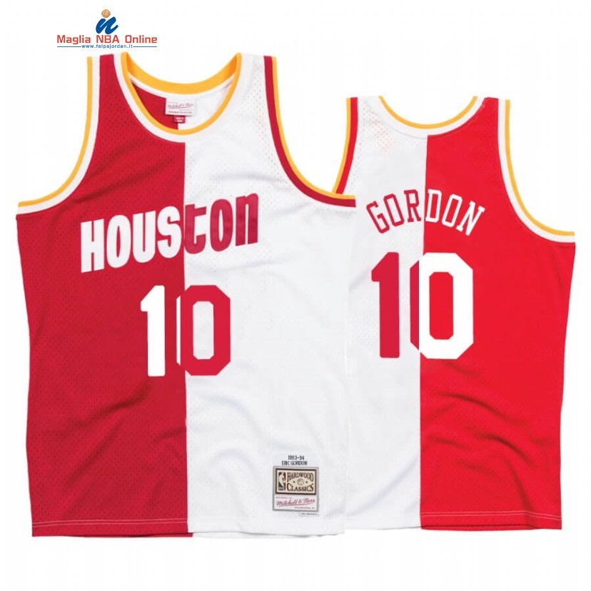 Maglia NBA Houston Rockets #10 Eric Gordon Bianco Rosso Split Hardwood Classics Acquista