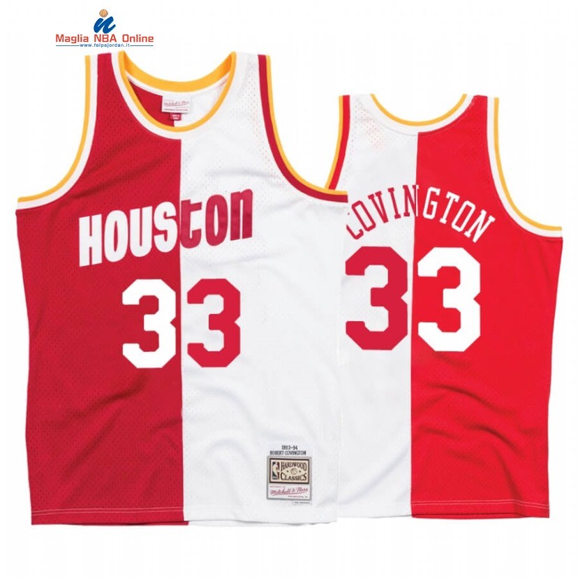 Maglia NBA Houston Rockets #33 Robert Covington Bianco Rosso Split Hardwood Classics Acquista