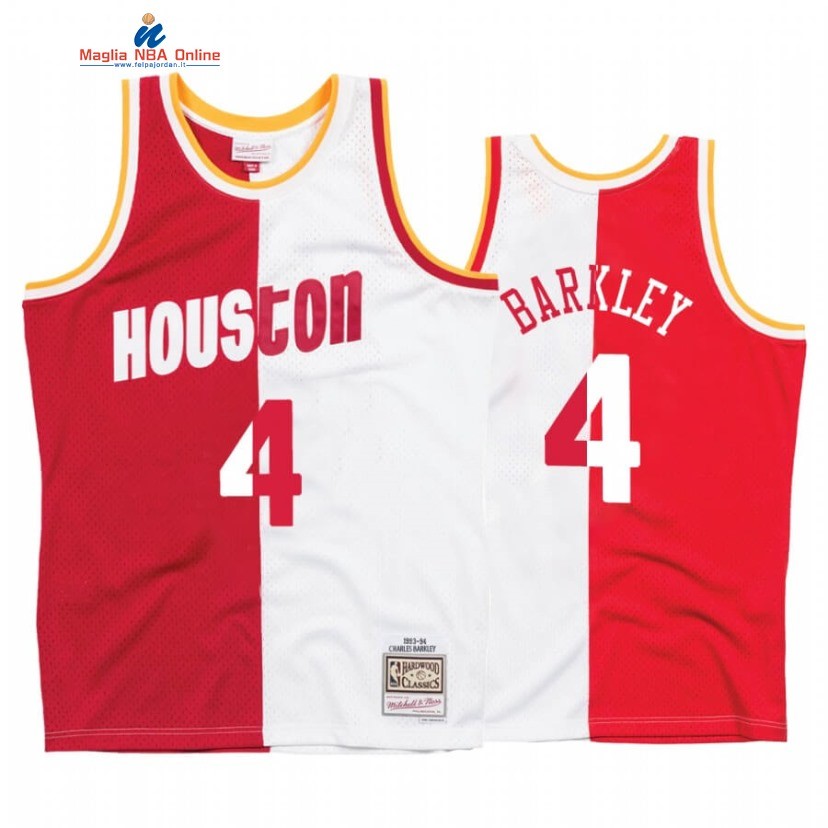Maglia NBA Houston Rockets #4 Charles Barkley Bianco Rosso Split Hardwood Classics Acquista